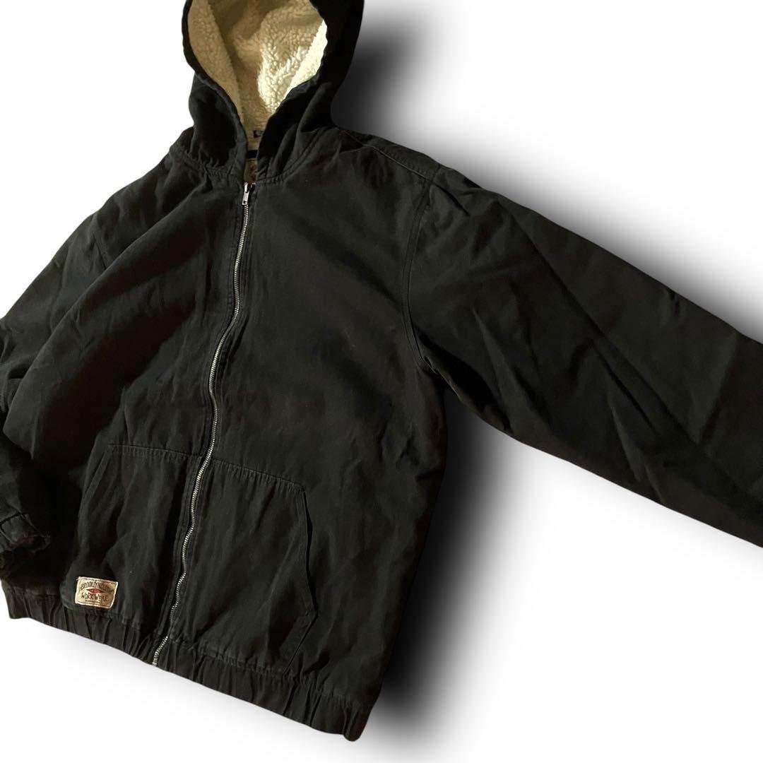 vintageダック地アクティブジャケット裏ボアフリース短丈フーディブラックXL